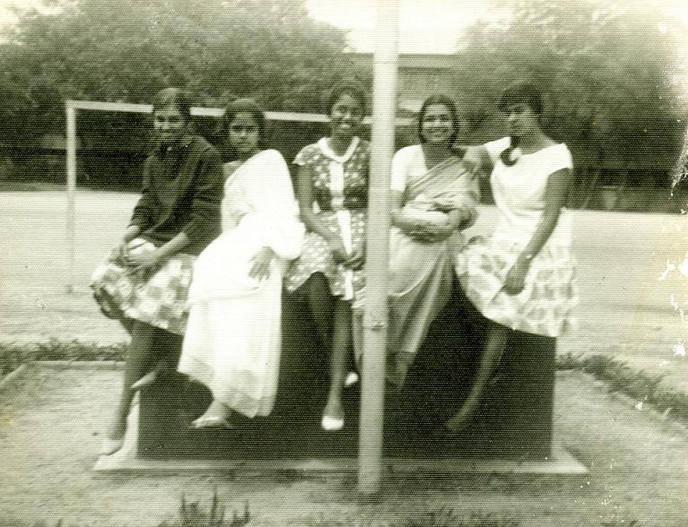 At the flag post - Hema Krishnayya, Hima Bhandari, Meera Nair, Annu Kuruvilla, Mary Mathews (1963)