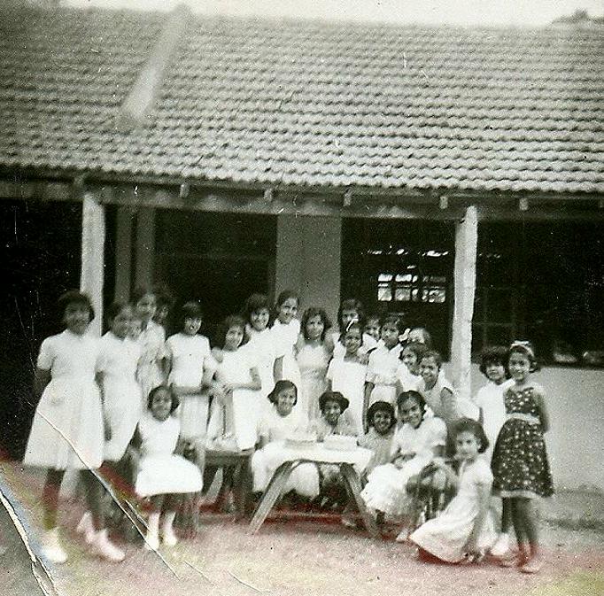 Celebrating a birthday near the Common Rooms (1963)