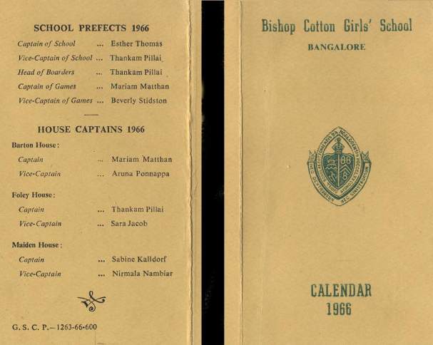 BCGS School Calendar 1966,  front and back